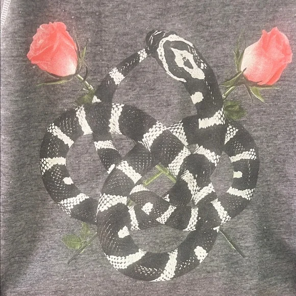 Wildfox Gray Crewneck Monte Snake Charmer Graphic and Pink Roses - Picture 3 of 5
